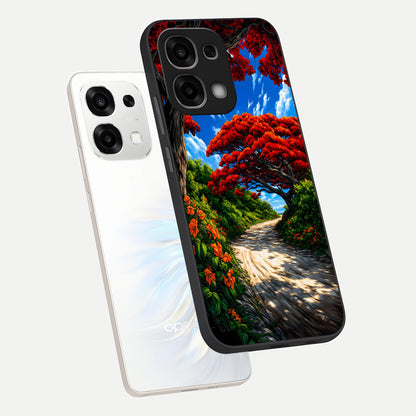  Red Trees Pathway phone case For Oppo F33 5G showing premium glass back cover with detailed artwork