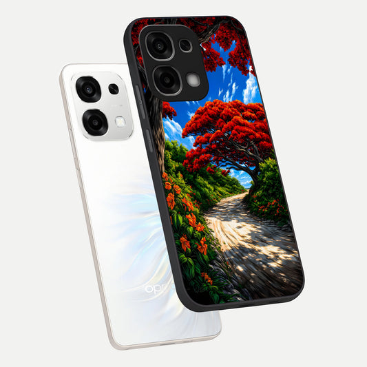  Red Trees Pathway phone case For Oppo F33 5G showing premium glass back cover with detailed artwork