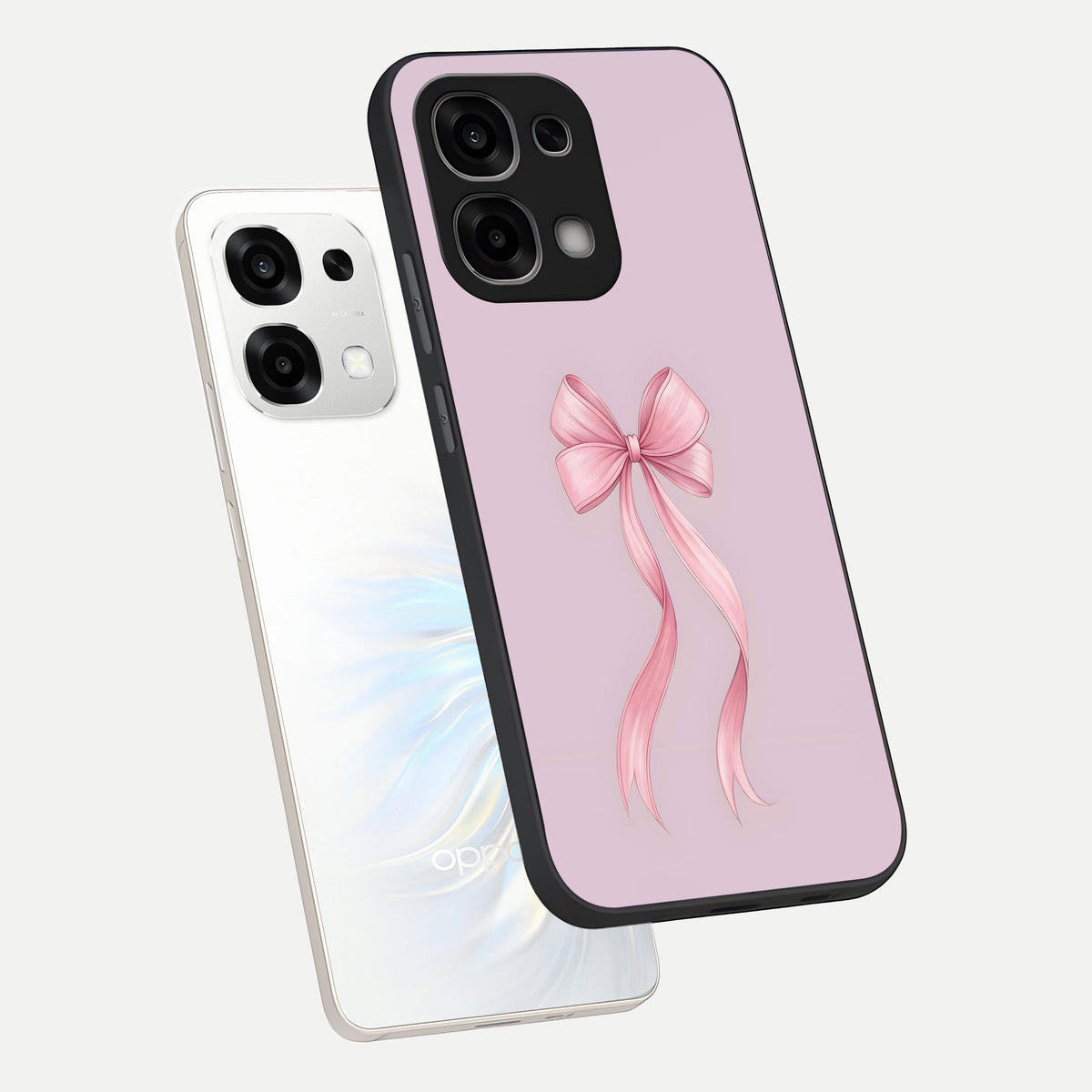  Soft Blush Bow phone case For Oppo F33 5G showing premium glass back cover with detailed artwork