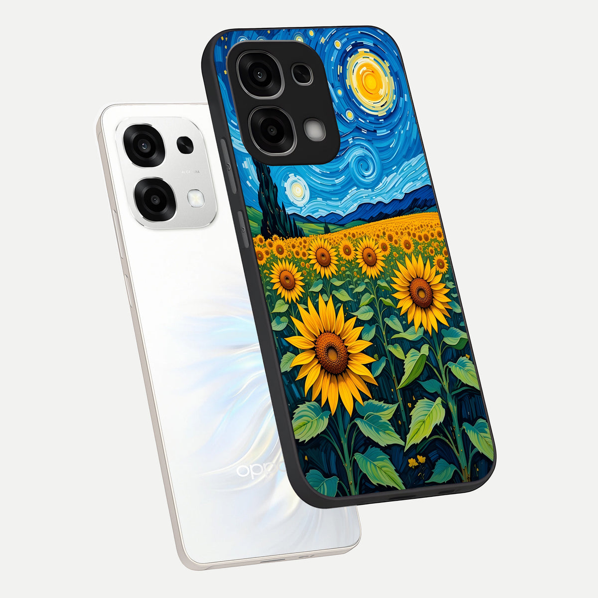  Starry Sunflower Dreams phone case For Oppo F33 5G showing premium glass back cover with detailed artwork