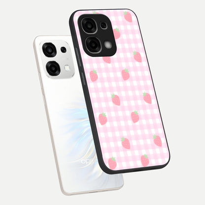  Strawberry Picnic Love phone case For Oppo F33 5G showing premium glass back cover with detailed artwork