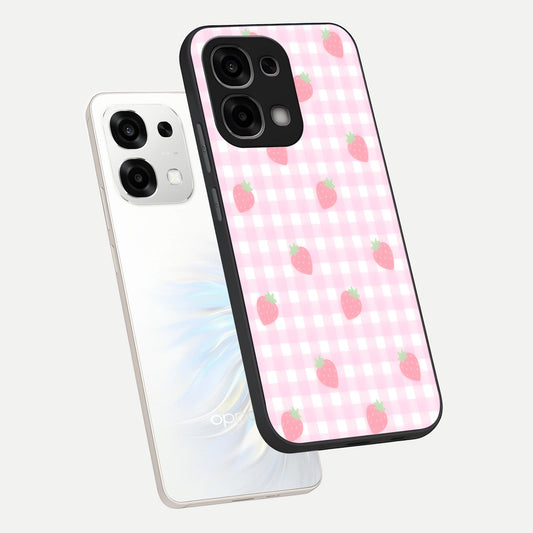 Strawberry Picnic Love phone case For Oppo F33 5G showing premium glass back cover with detailed artwork