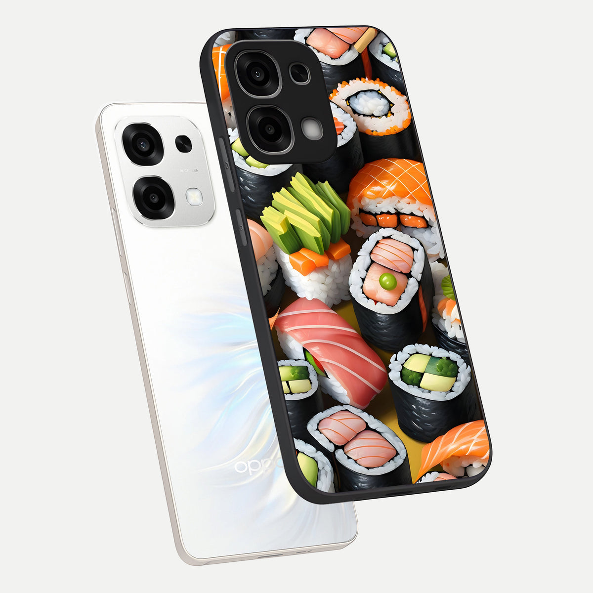  Sushi Food Pattern phone case For Oppo F33 5G showing premium glass back cover with detailed artwork