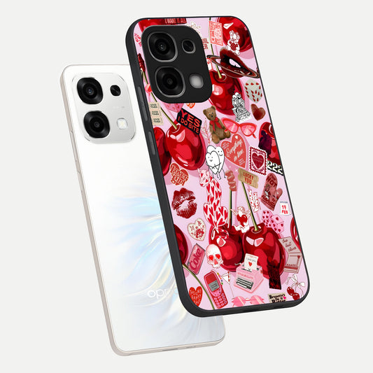  Sweet Cherry Chaos phone case For Oppo F33 5G showing premium glass back cover with detailed artwork