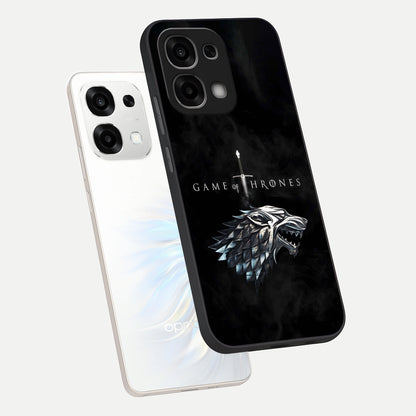  Throne Wolf Legacy phone case For Oppo F33 5G showing premium glass back cover with detailed artwork
