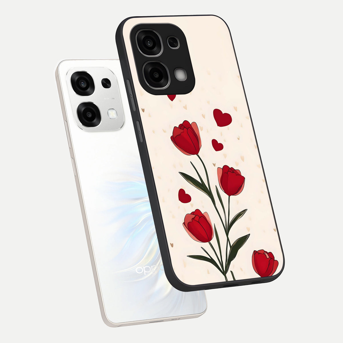  Tulip With Heart phone case For Oppo F33 5G showing premium glass back cover with detailed artwork