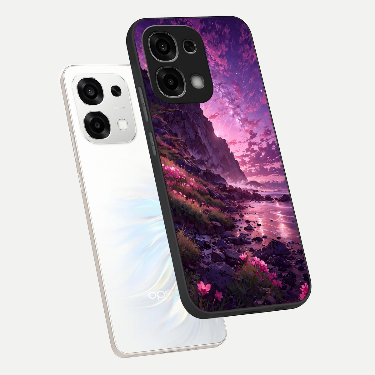  Twilight Blossom Coast phone case For Oppo F33 5G showing premium glass back cover with detailed artwork