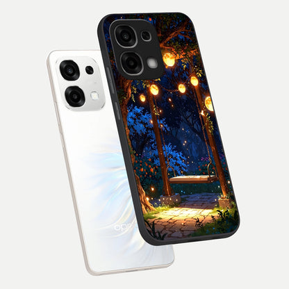  Twilight Garden Swing phone case For Oppo F33 5G showing premium glass back cover with detailed artwork