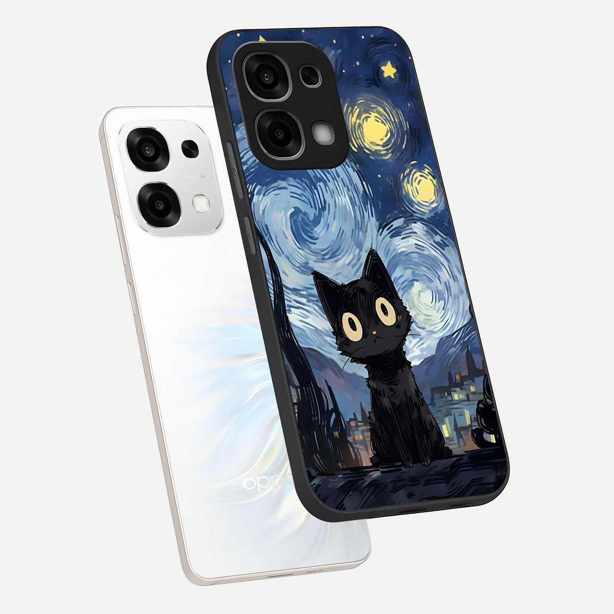  Van Gogh Cat phone case For Oppo F33 5G showing premium glass back cover with detailed artwork
