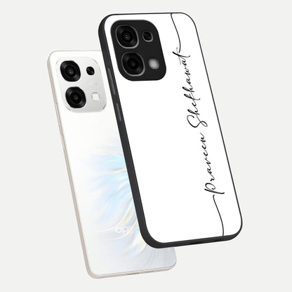  White Tune Custom Name phone case For Oppo F33 5G showing premium custom name glass back cover