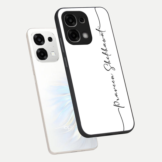  White Tune Custom Name phone case For Oppo F33 5G showing premium custom name glass back cover