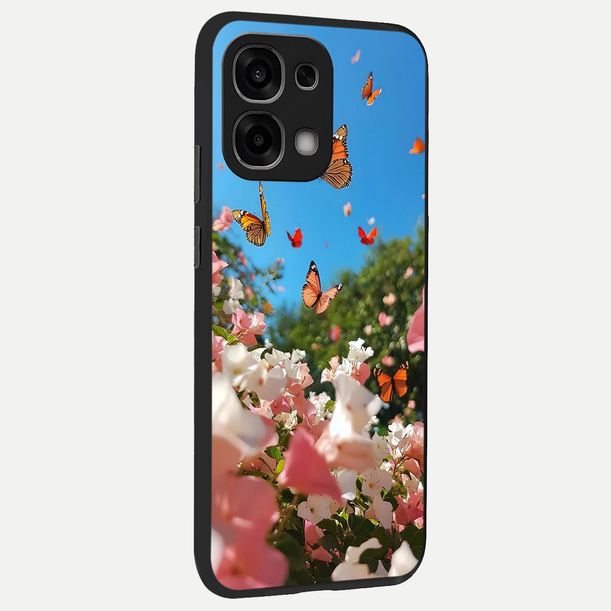  Butterflies In Bloom Sky back cover For Oppo F33 5G slim fit glass case with vibrant aesthetic design