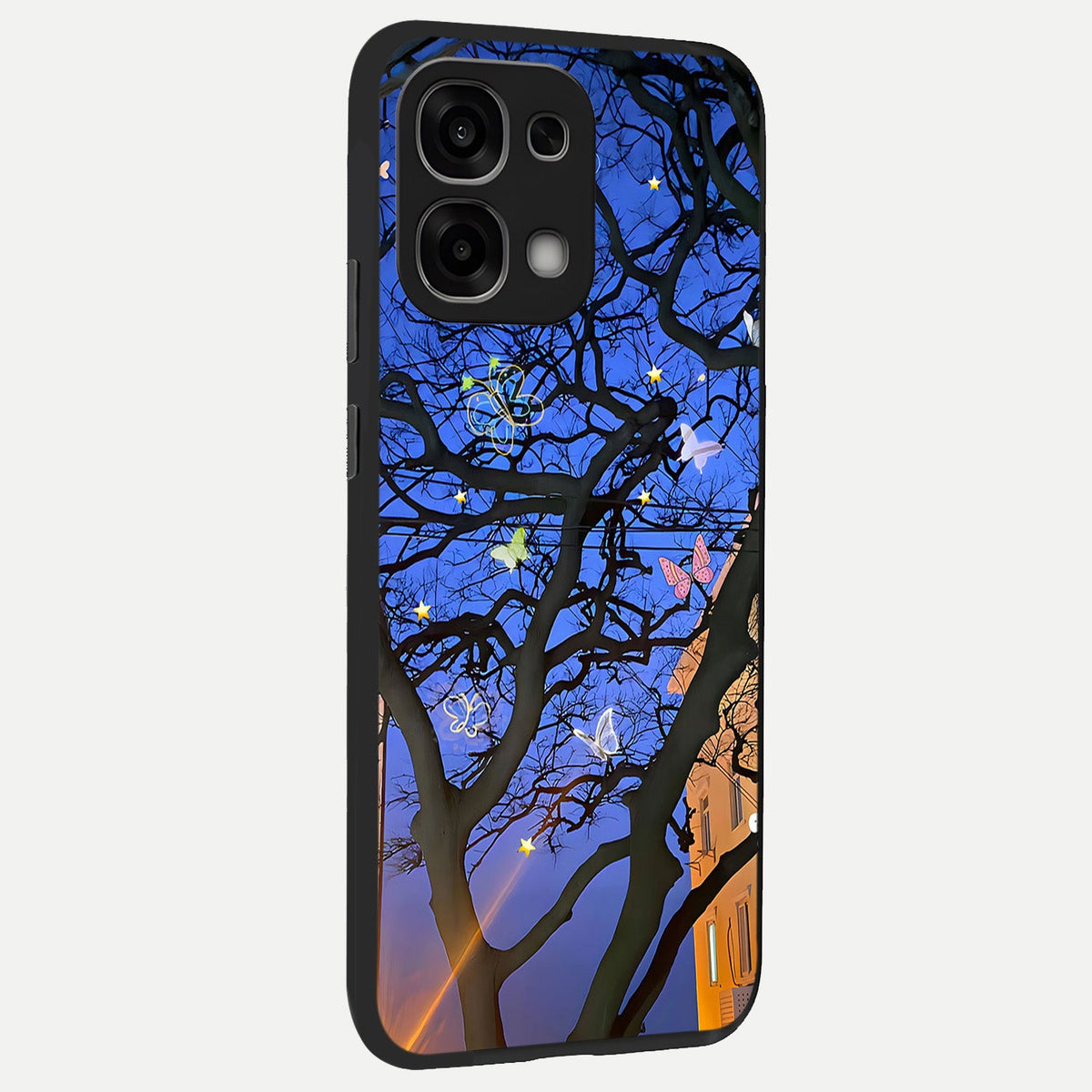  Butterfly Night Magic back cover For Oppo F33 5G slim fit glass case with vibrant aesthetic design