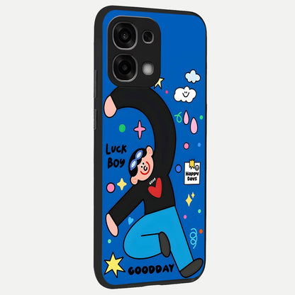  Happy Luck Vibe back cover For Oppo F33 5G slim fit glass case with vibrant aesthetic design