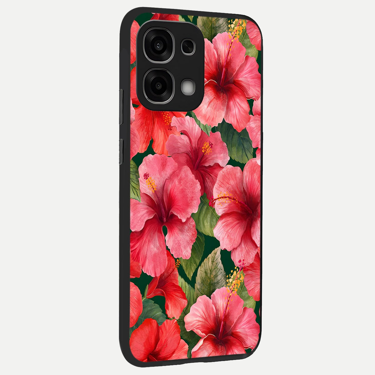  Hibiscus Pattern back cover For Oppo F33 5G slim fit glass case with vibrant aesthetic design