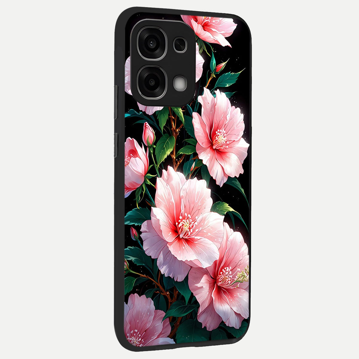  Peach Flower back cover For Oppo F33 5G slim fit glass case with vibrant aesthetic design