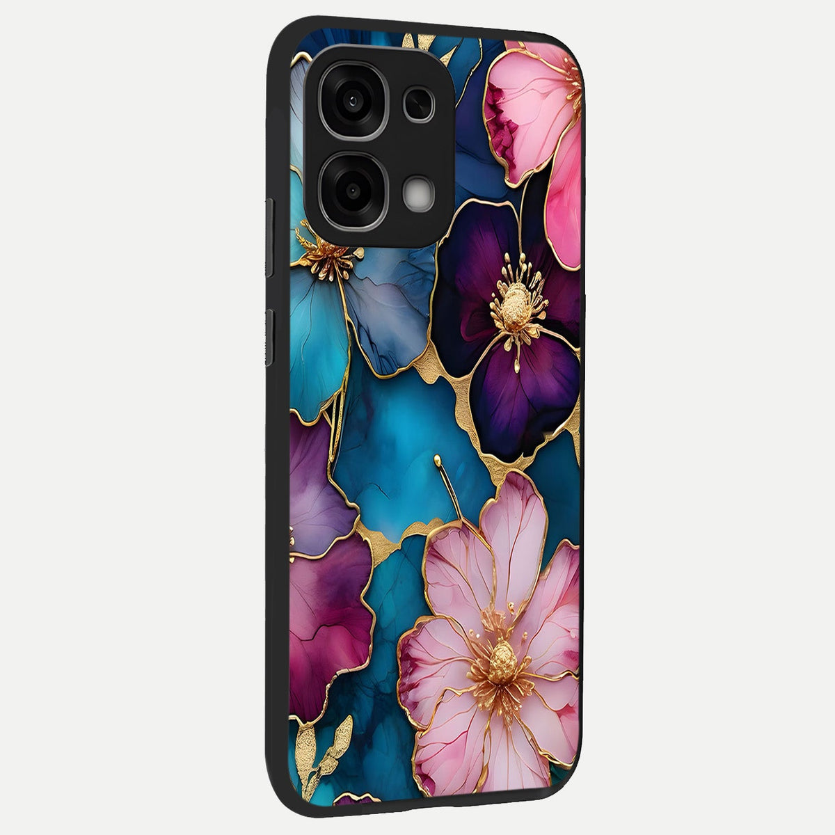  Sparkle Floral back cover For Oppo F33 5G slim fit glass case with vibrant aesthetic design