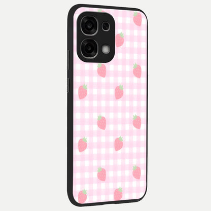  Strawberry Picnic Love back cover For Oppo F33 5G slim fit glass case with vibrant aesthetic design
