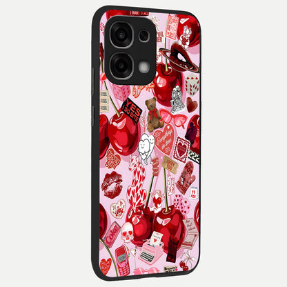  Sweet Cherry Chaos back cover For Oppo F33 5G slim fit glass case with vibrant aesthetic design