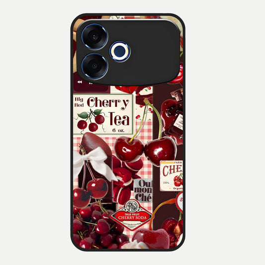  Aesthetic Cherry Tea Glass Case For Oppo F33 Pro 5G back cover – full design glossy printed glass finish