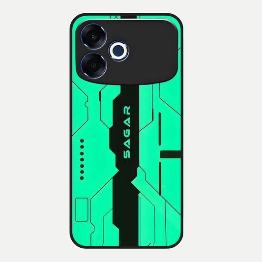  Aqua Tech CYBERPUNK Custom Name Glass Case For Oppo F33 Pro 5G back cover – full design glossy printed glass finish