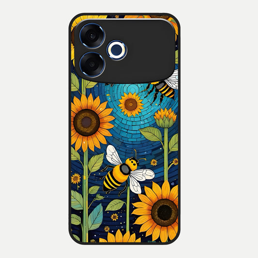  Bees And Sunflowers Glass Case For Oppo F33 Pro 5G back cover – full design glossy printed glass finish