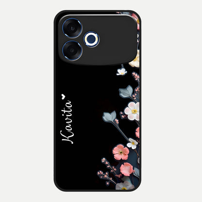  Black Elegance Floral Custom Name Glass Case For Oppo F33 Pro 5G back cover – full design glossy printed glass finish