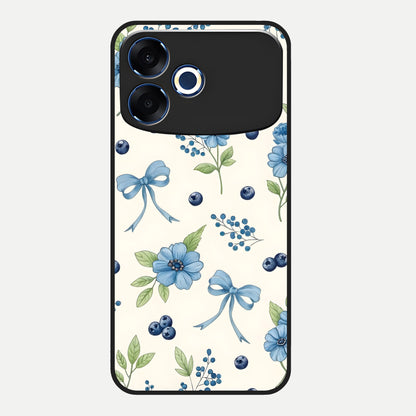  Blue Flower And Bow Glass Case For Oppo F33 Pro 5G back cover – full design glossy printed glass finish