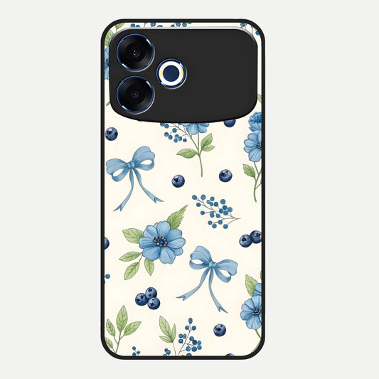 Blue Flower And Bow Glass Case For Oppo F33 Pro 5G back cover – full design glossy printed glass finish