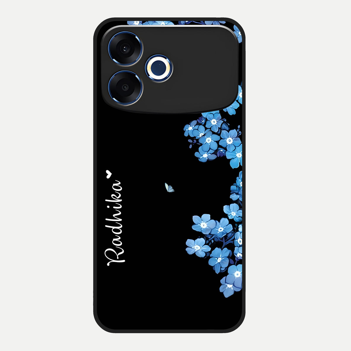  Blue Petal Dream Custom Name Glass Case For Oppo F33 Pro 5G back cover – full design glossy printed glass finish