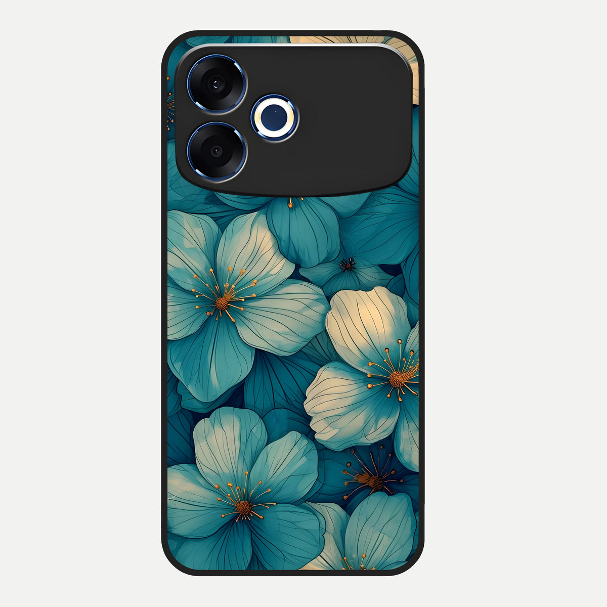  Blue Shade Floral Glass Case For Oppo F33 Pro 5G back cover – full design glossy printed glass finish