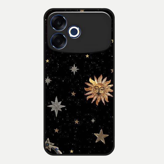  Celestial Moon With Stars Glass Case For Oppo F33 Pro 5G back cover – full design glossy printed glass finish