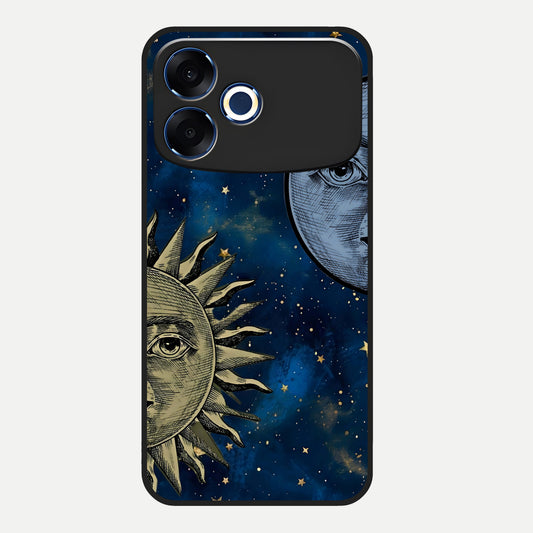  Celestial Moon With Sun Glass Case For Oppo F33 Pro 5G back cover – full design glossy printed glass finish