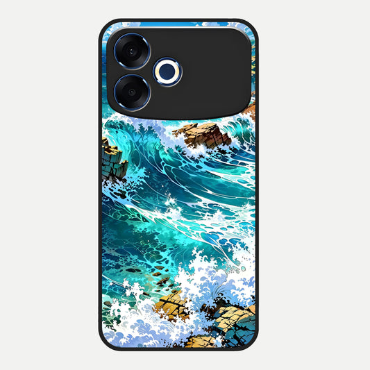  Coastal Blue Waves Glass Case For Oppo F33 Pro 5G back cover – full design glossy printed glass finish