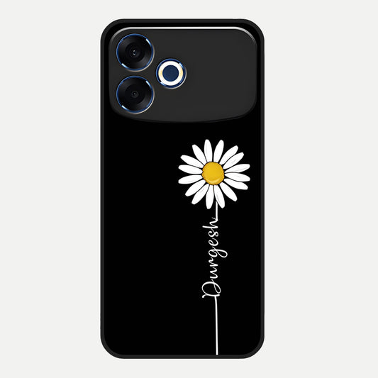  Custom Name White Flower Glass Case For Oppo F33 Pro 5G back cover – full design glossy printed glass finish