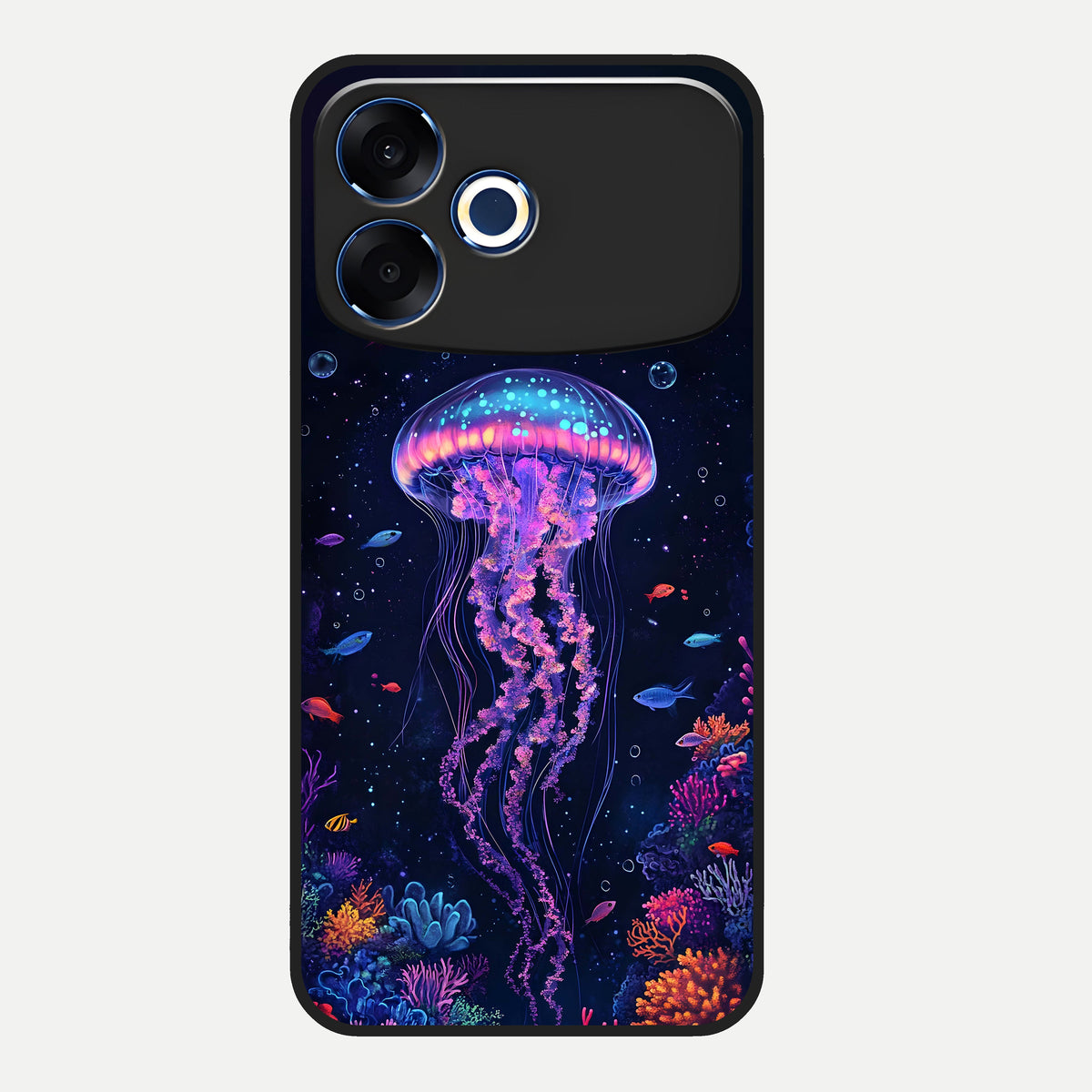  Neon Jellyfish Glass Case For Oppo F33 Pro 5G back cover – full design glossy printed glass finish