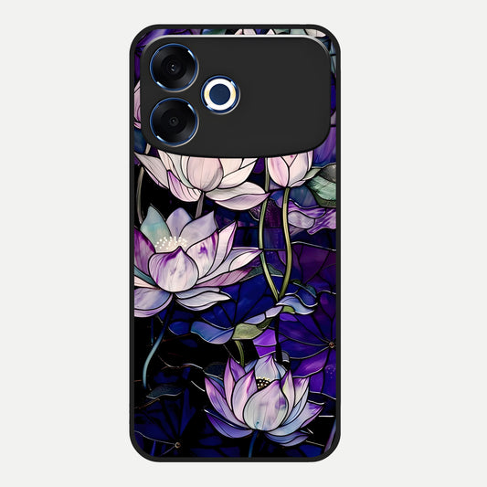  Purple Lotus Pattern Glass Case For Oppo F33 Pro 5G back cover – full design glossy printed glass finish