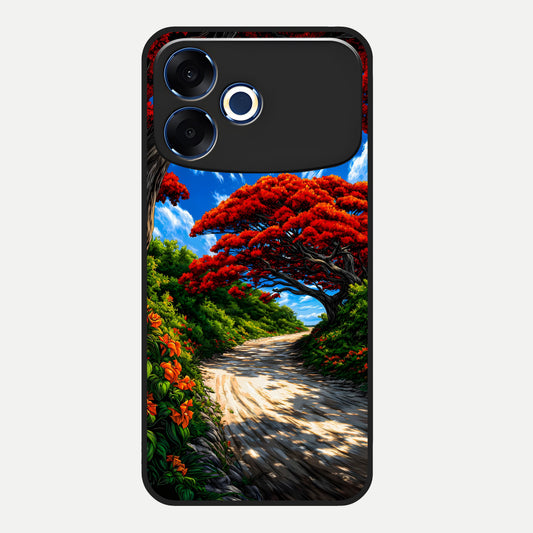  Red Trees Pathway Glass Case For Oppo F33 Pro 5G back cover – full design glossy printed glass finish