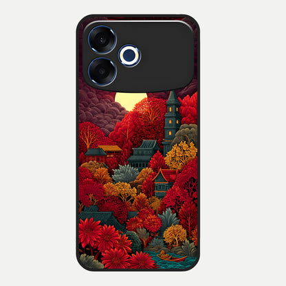  Scarlet Autumn Temple Glass Case For Oppo F33 Pro 5G back cover – full design glossy printed glass finish