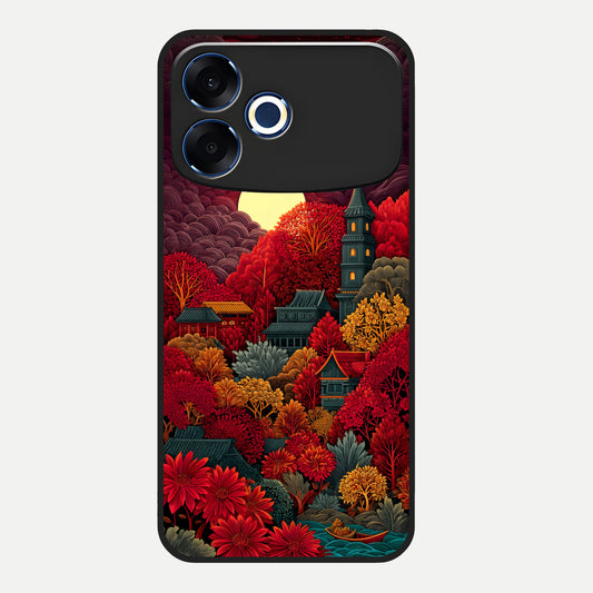  Scarlet Autumn Temple Glass Case For Oppo F33 Pro 5G back cover – full design glossy printed glass finish