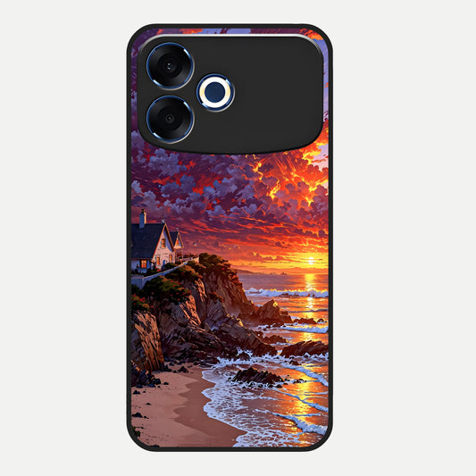  Sunset House By Sea Glass Case For Oppo F33 Pro 5G back cover – full design glossy printed glass finish