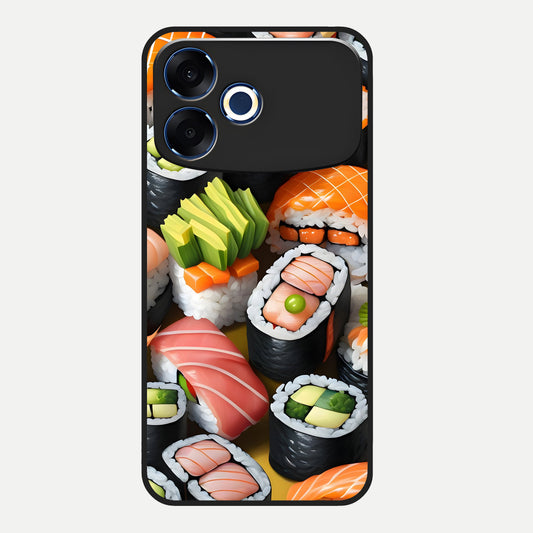  Sushi Food Pattern Glass Case For Oppo F33 Pro 5G back cover – full design glossy printed glass finish