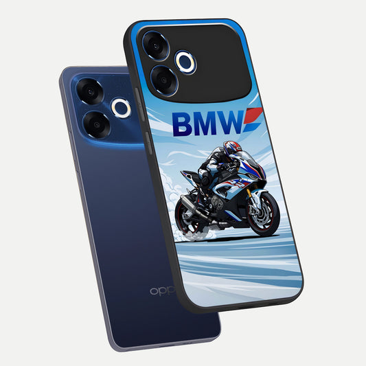  BMW Power Drift phone case For Oppo F33 Pro 5G showing premium glass back cover with detailed artwork