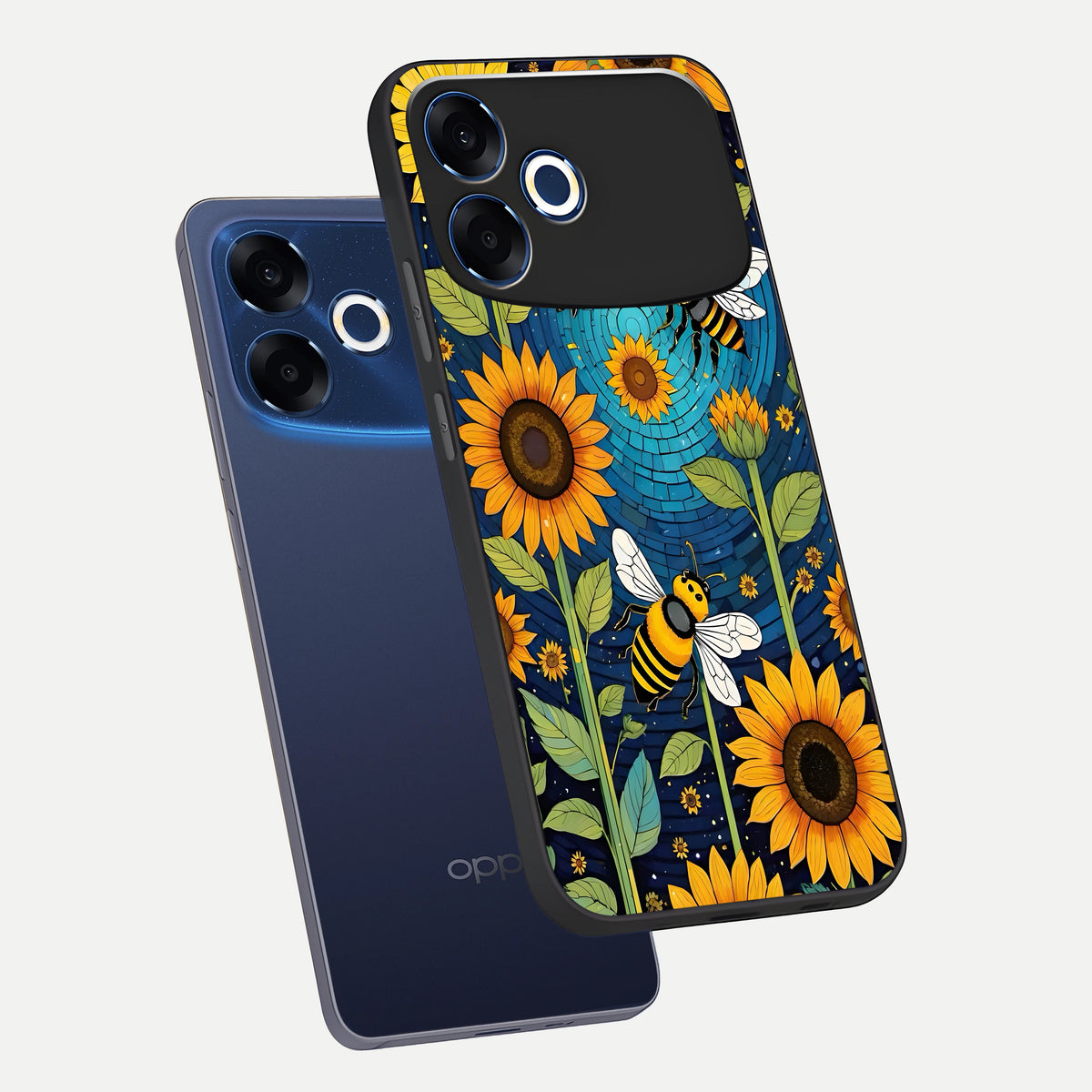  Bees And Sunflowers phone case For Oppo F33 Pro 5G showing premium glass back cover with detailed artwork