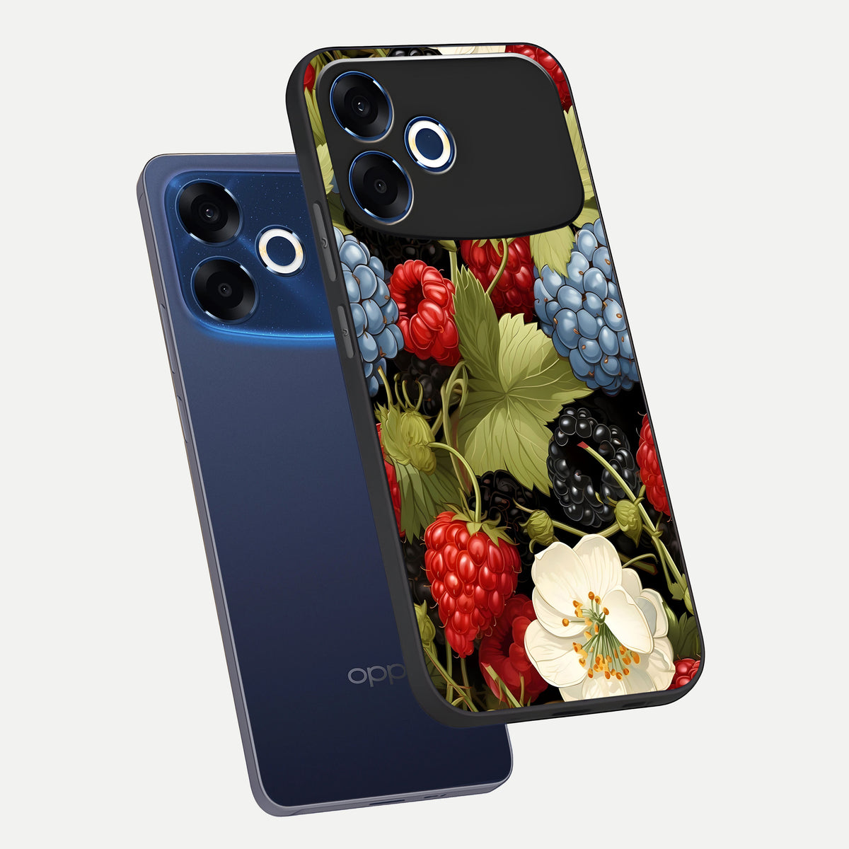  Berry Bloom Charm phone case For Oppo F33 Pro 5G showing premium glass back cover with detailed artwork