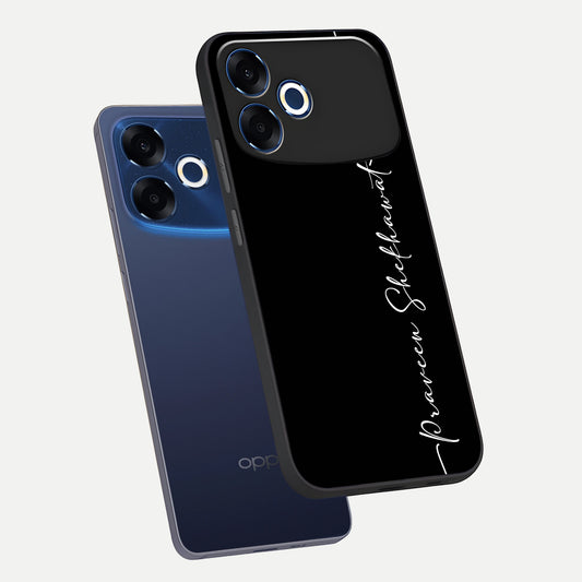  Black Tune Custom Name phone case For Oppo F33 Pro 5G showing premium glass back cover with detailed artwork