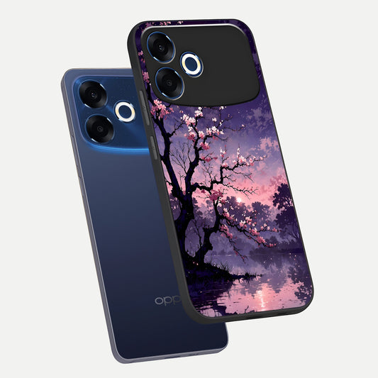  Blossom Pink Moon phone case For Oppo F33 Pro 5G showing premium glass back cover with detailed artwork
