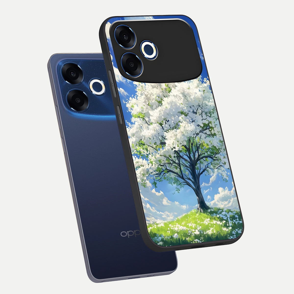  Blossom Sky Serenity phone case For Oppo F33 Pro 5G showing premium glass back cover with detailed artwork