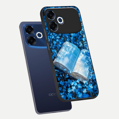  Blue Bloom Tales phone case For Oppo F33 Pro 5G showing premium glass back cover with detailed artwork