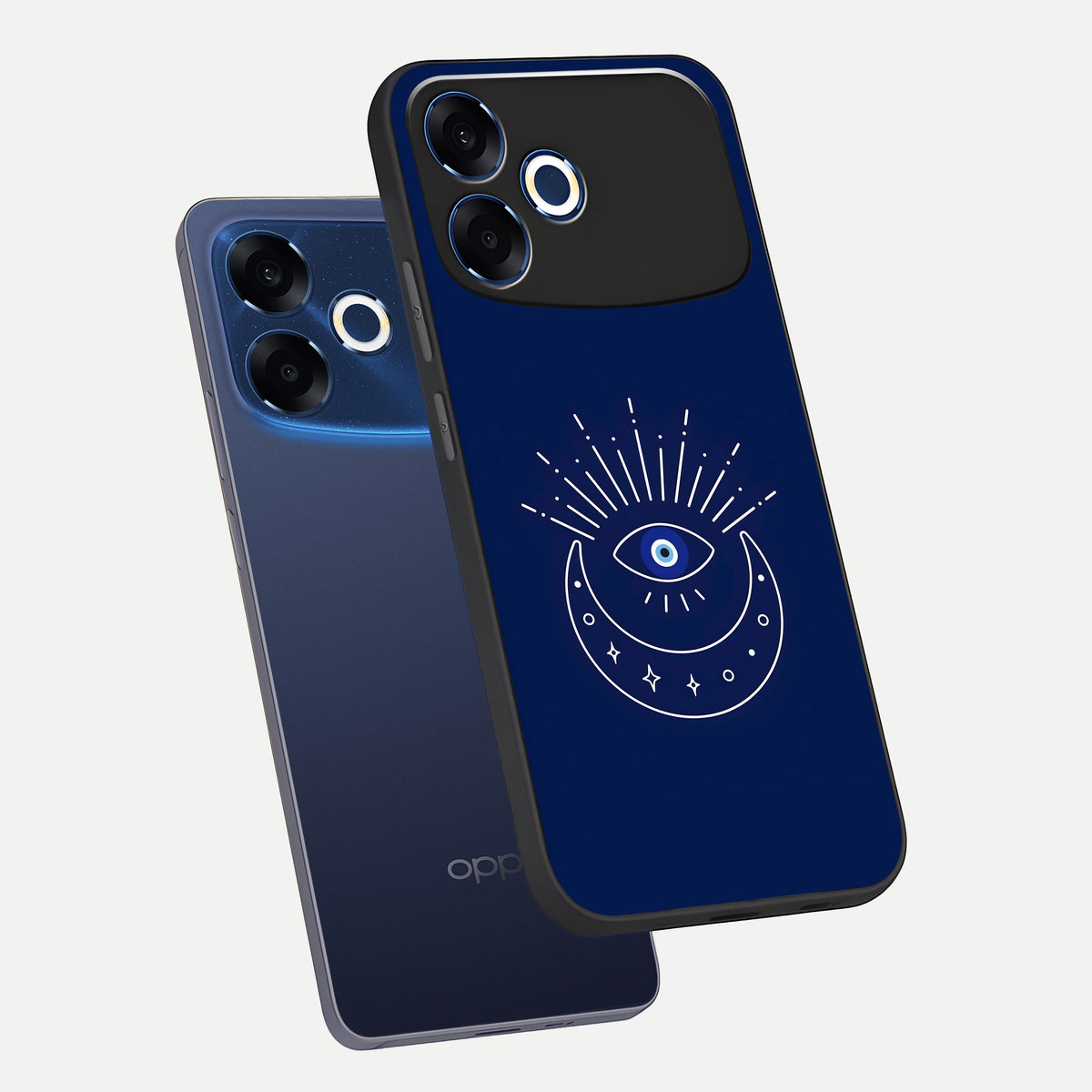  Blue Evil Eye phone case For Oppo F33 Pro 5G showing premium glass back cover with detailed artwork